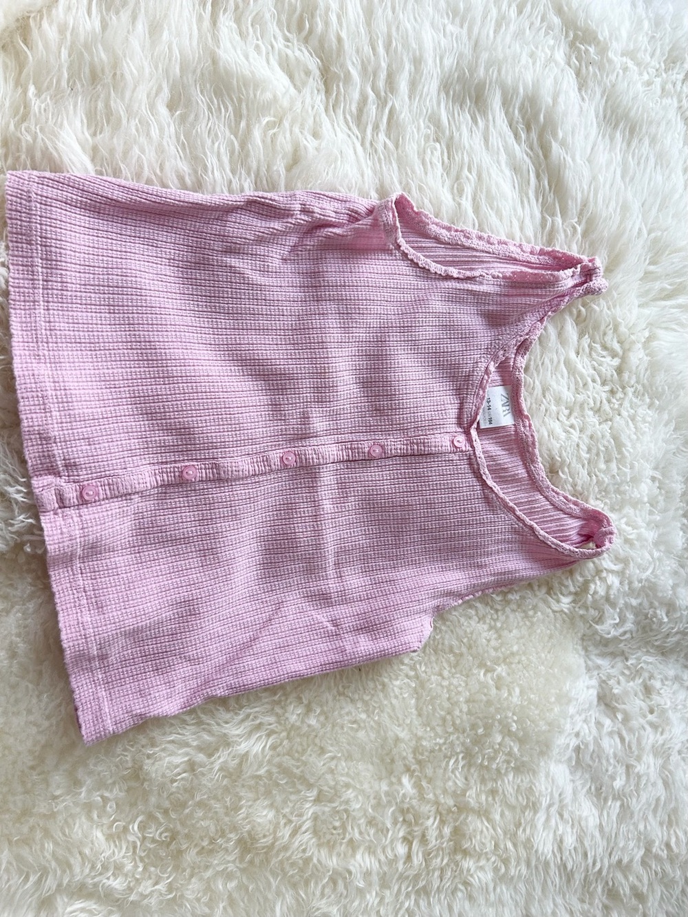 Zara Pink Sleeveless Button-Front Waffle Tank Top